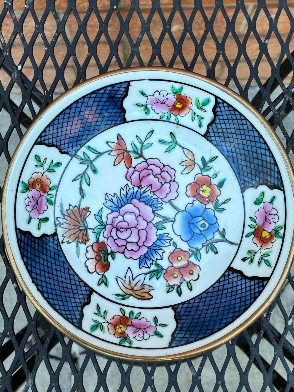 Trinket Dish with Blue Lattice